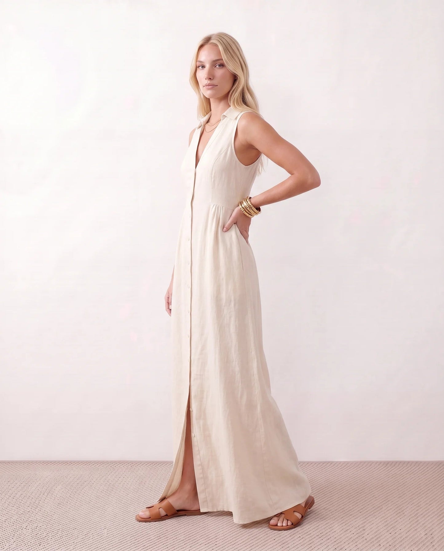 Maelys | Button-Front Sleeveless Maxi Dress