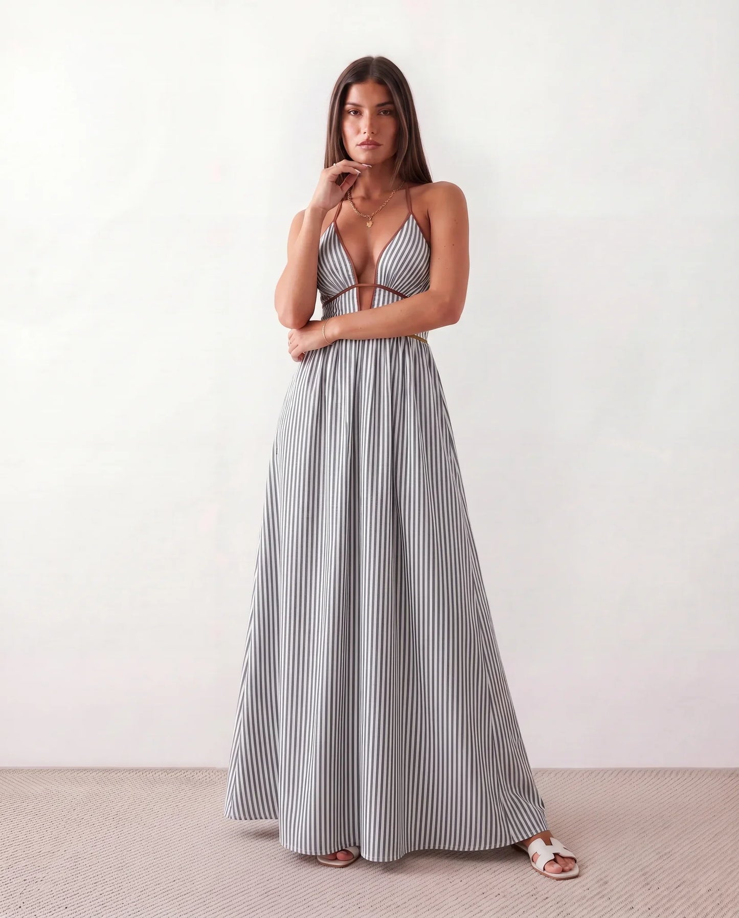 Perrine | Women's Striped Halter Maxi Dress