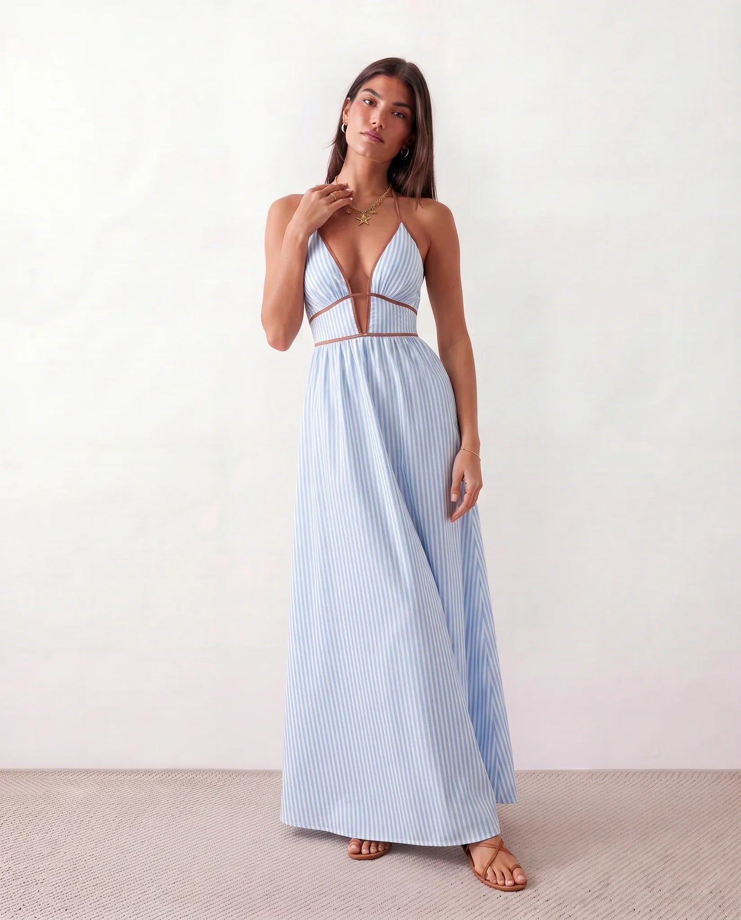 Perrine | Women's Striped Halter Maxi Dress