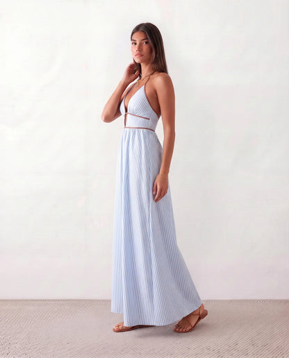Perrine | Women's Striped Halter Maxi Dress
