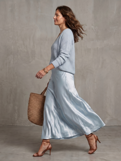 Severine | Women's Knit and Satin Skirt Set
