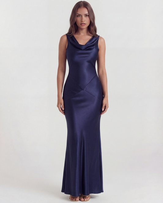 Gabrielle | Cowl Neck Open-Back Satin Maxi Dress