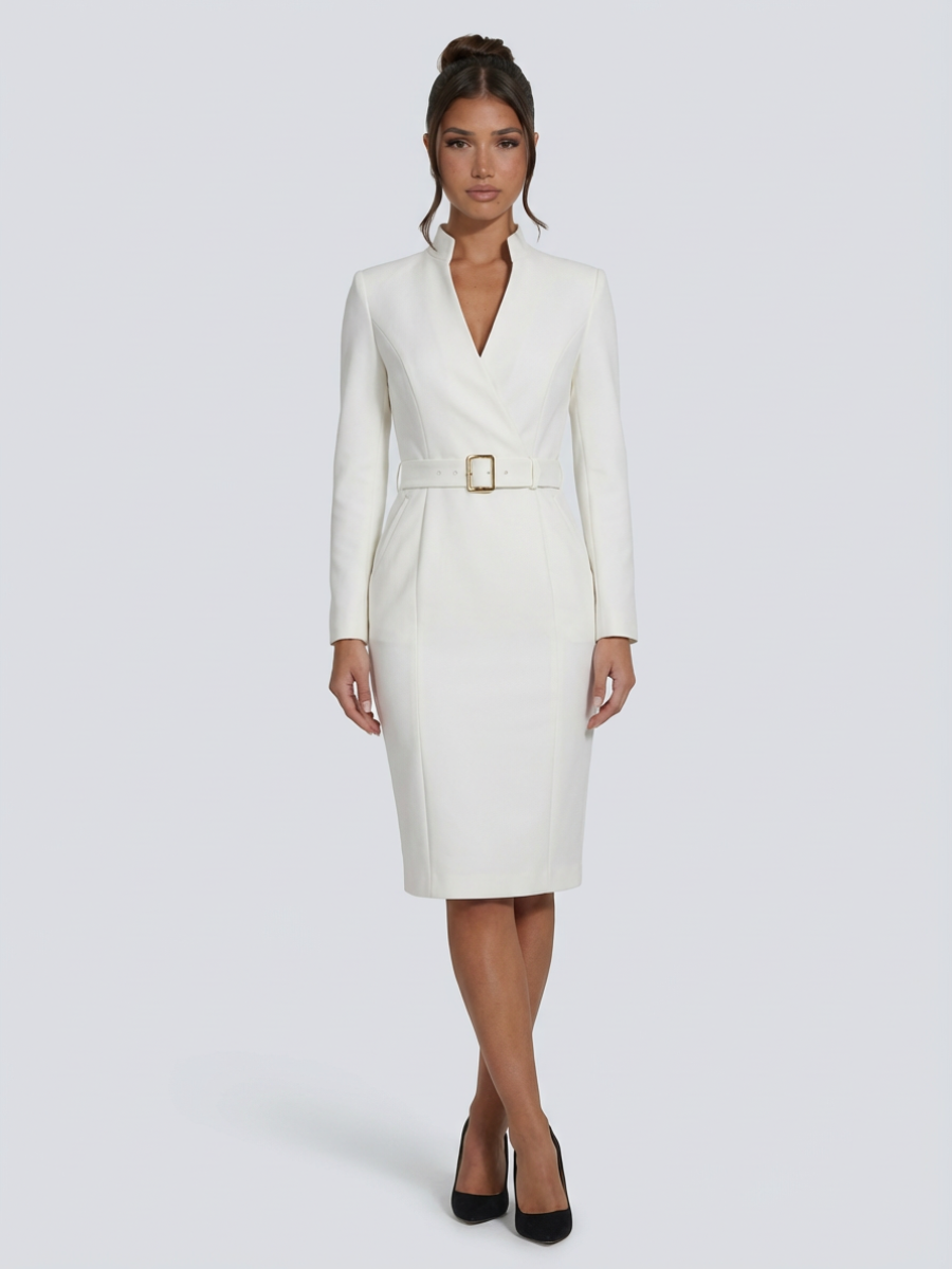 Leonie | Belted Midi Dress with Structured Collar