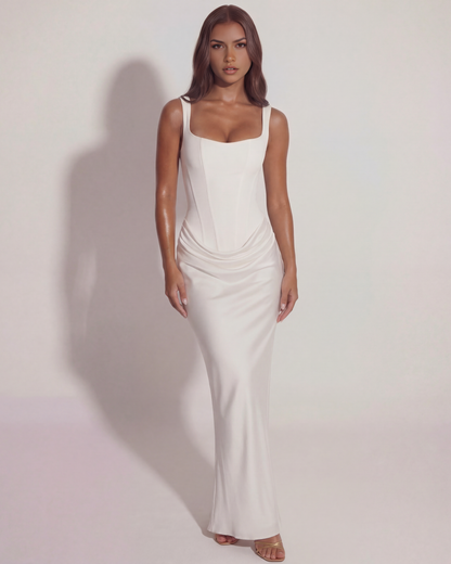 Corinne | Sculpted Lace-Up Satin Maxi Gown