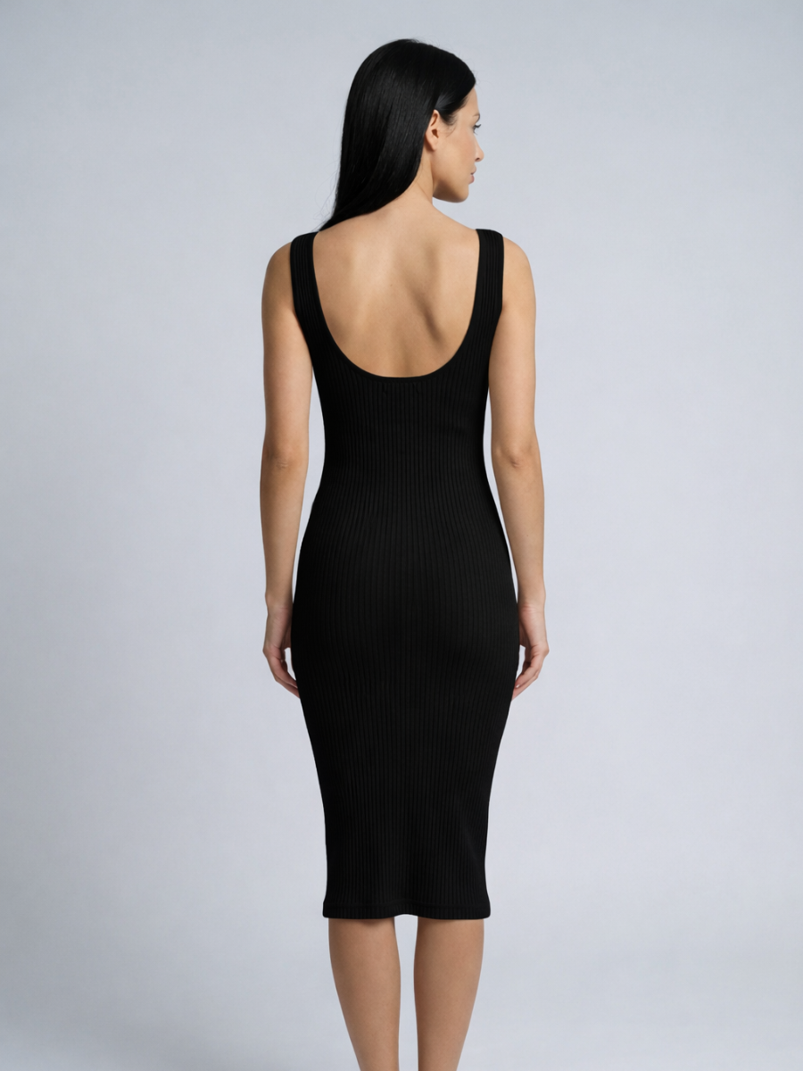 Sophia | Scoop Neck Ribbed Midi Dress