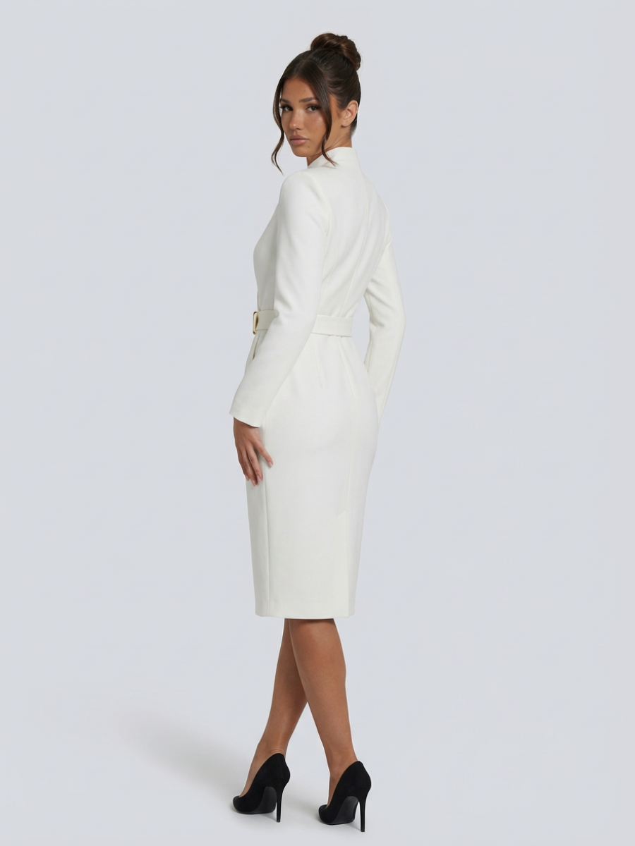 Leonie | Belted Midi Dress with Structured Collar