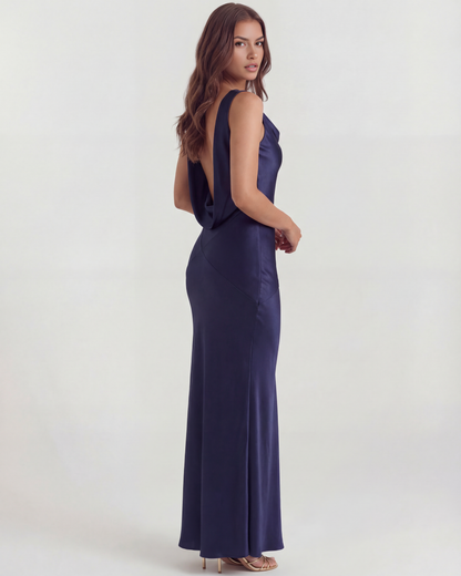 Gabrielle | Cowl Neck Open-Back Satin Maxi Dress