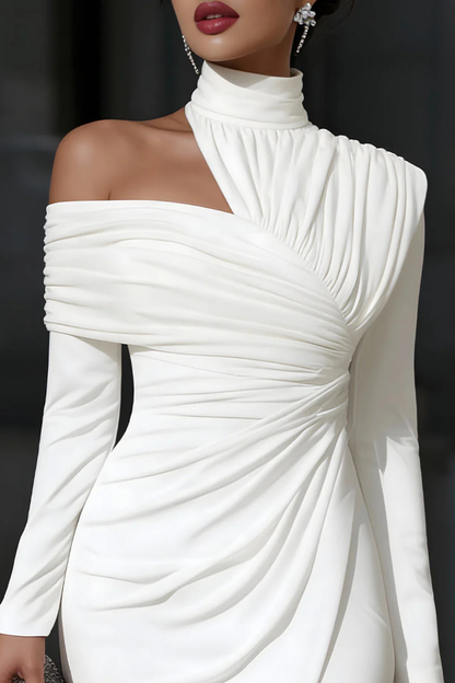 Capucine | Ruched One-Shoulder Long Sleeve Midi Dress