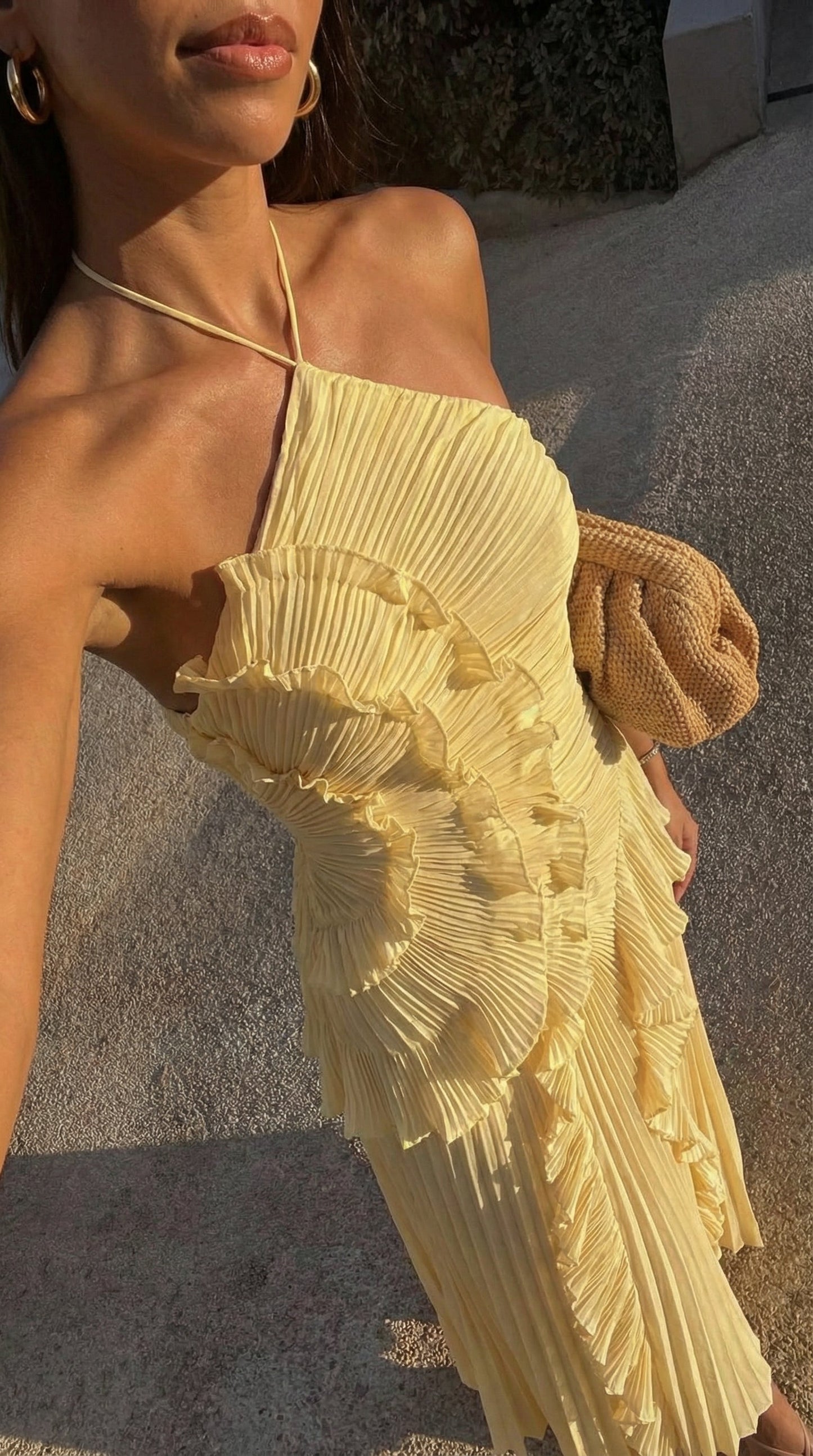 Lucienne | Halter Neck Ruffle Asymmetric Maxi Dress