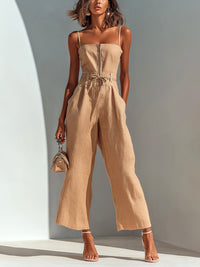 Eloise | Women's Cropped Wide Leg Linen Jumpsuit