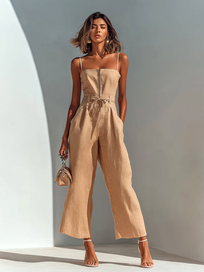 Eloise | Women's Cropped Wide Leg Linen Jumpsuit