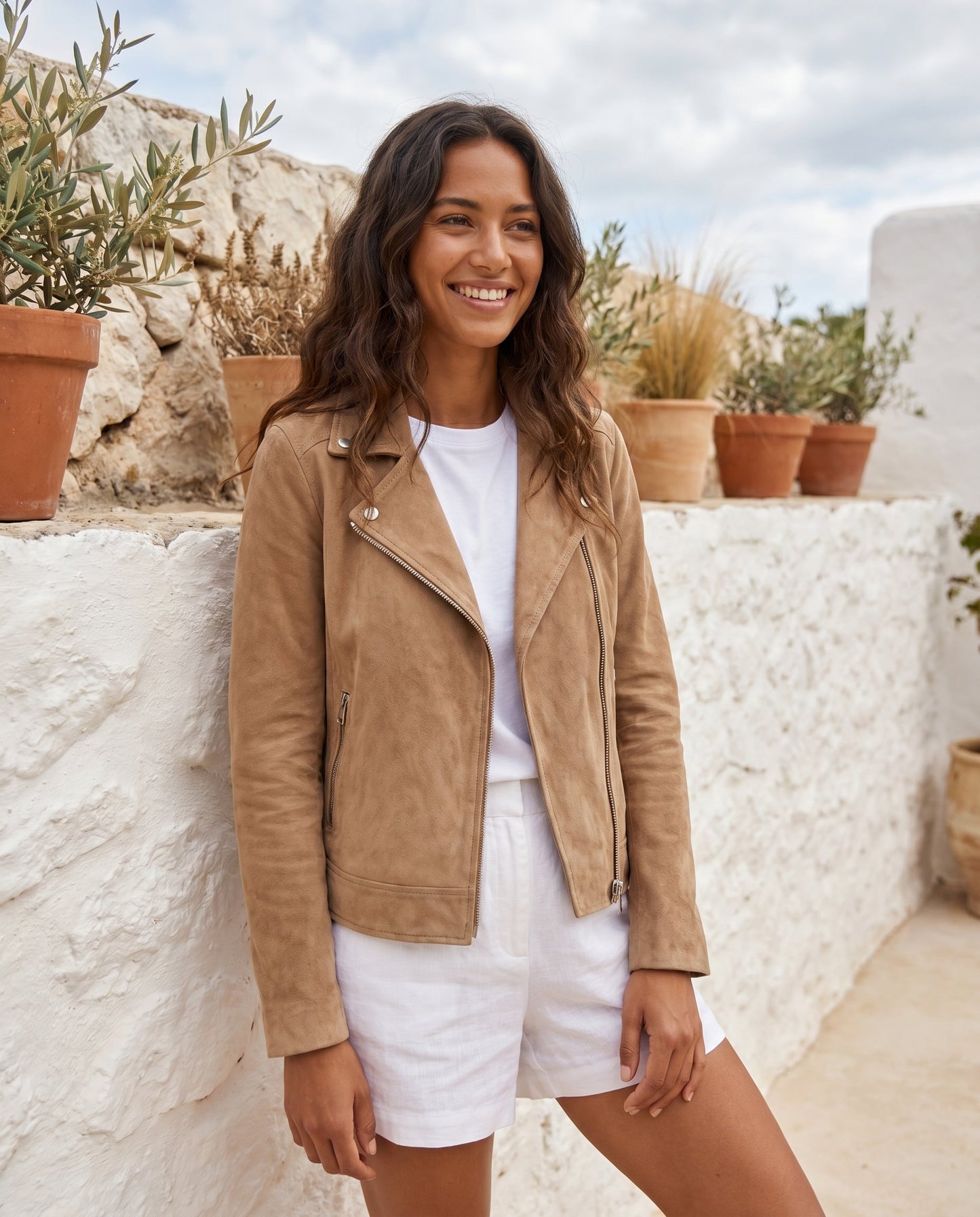Veronique | Suede Asymmetric Zip Biker Jacket