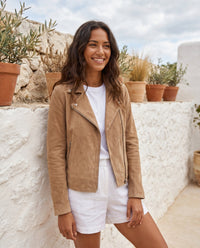 Veronique | Suede Asymmetric Zip Biker Jacket