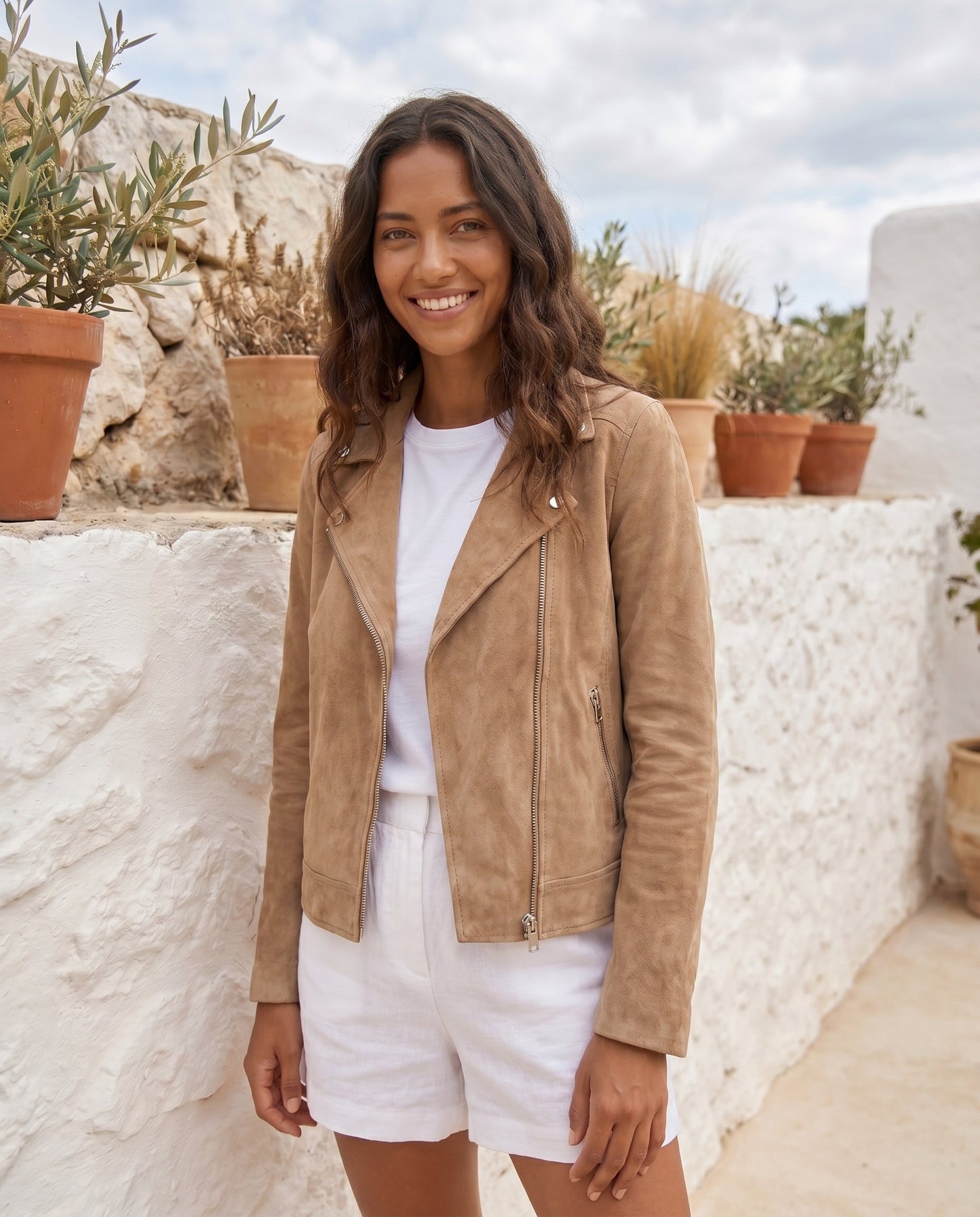 Veronique | Suede Asymmetric Zip Biker Jacket