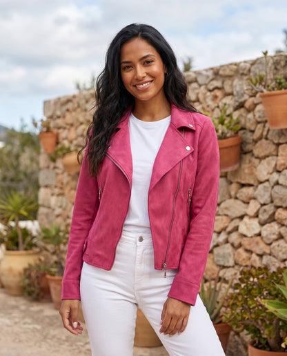 Veronique | Suede Asymmetric Zip Biker Jacket