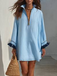 Colette | Stand Collar Zip-Front Linen Blend Mini Dress
