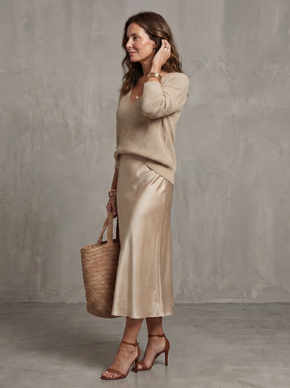 Severine | Women's Knit and Satin Skirt Set