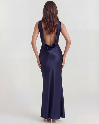 Gabrielle | Cowl Neck Open-Back Satin Maxi Dress