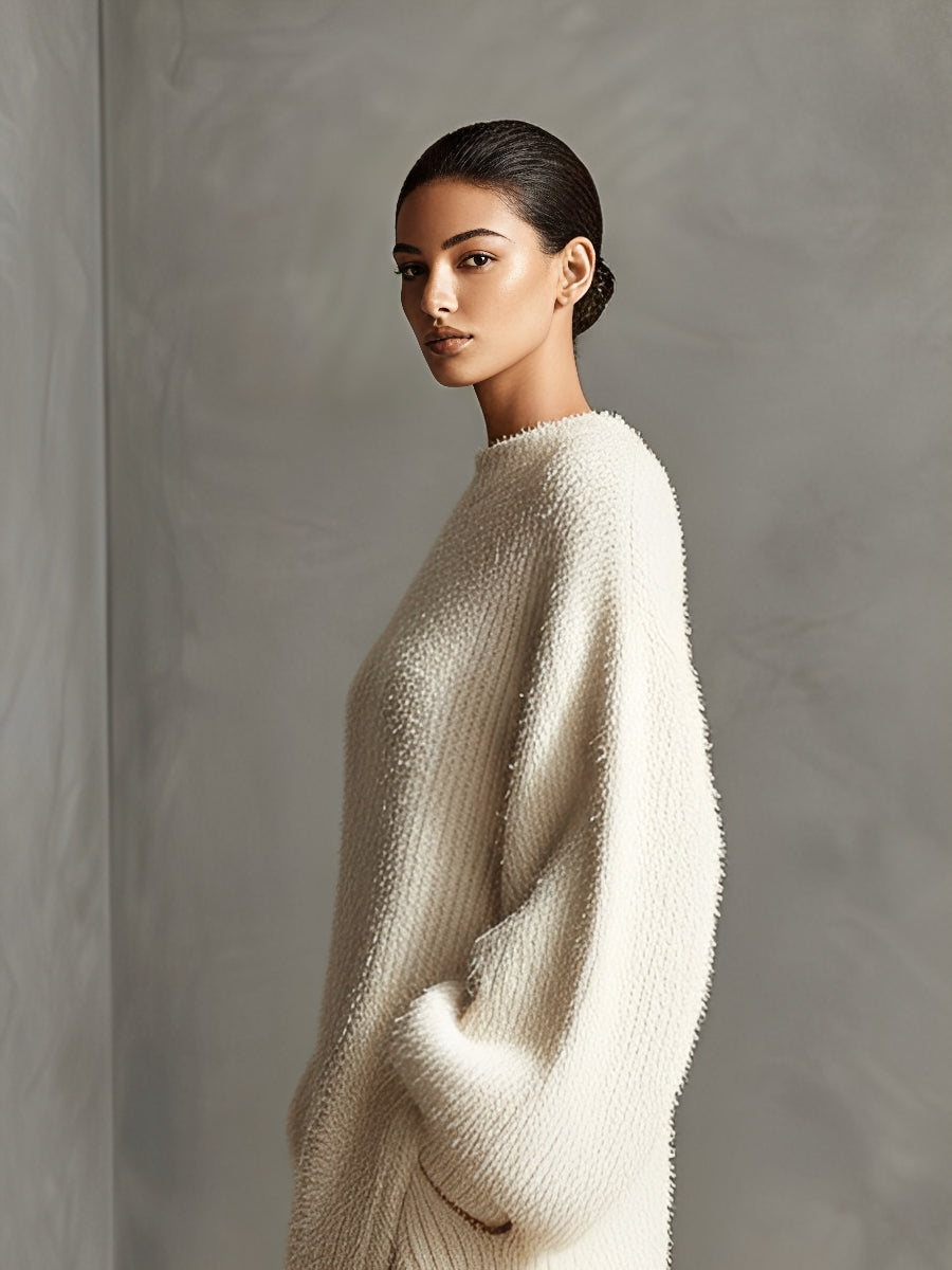 Velina | Fuzzy Knit Midi Dress Asymmetric Slit