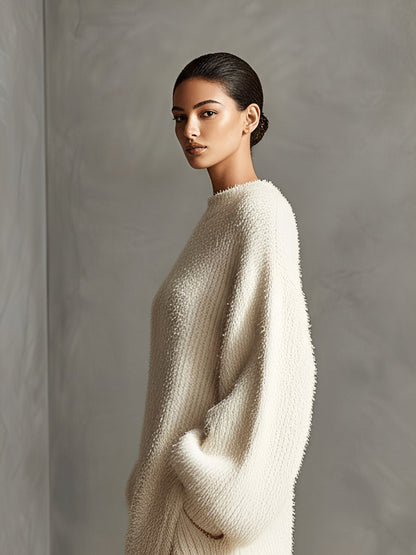 Velina | Fuzzy Knit Midi Dress Asymmetric Slit