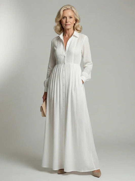 Maelle | Gathered Waist Long Sleeve Maxi Dress