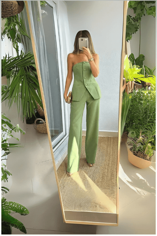 Nadia | Strapless Top and Wide Leg Trouser Set