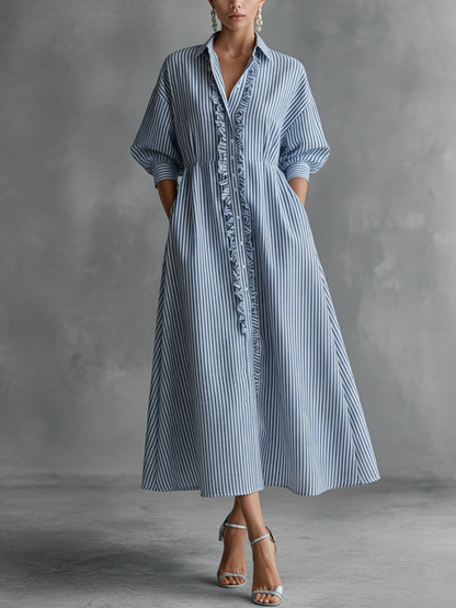 Manon | Women's Striped Maxi Shirt Dress