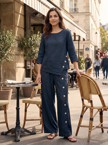 Violette | Women's Linen Top and Trouser Set