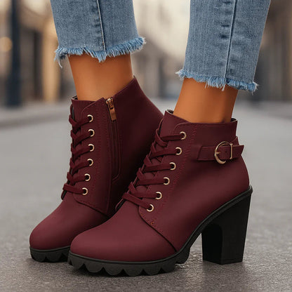 Blanche | Block Heel Lace-Up Ankle Boots