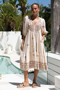 Sylvie | Embroidered Balloon Sleeve Midi Dress