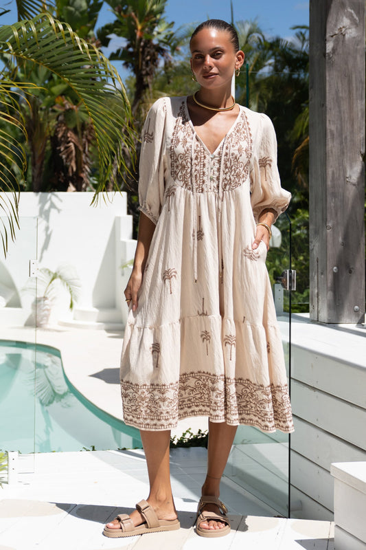 Sylvie | Embroidered Balloon Sleeve Midi Dress