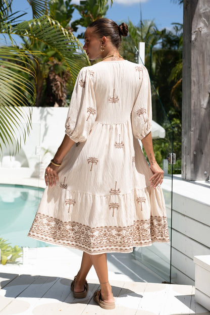Sylvie | Embroidered Balloon Sleeve Midi Dress