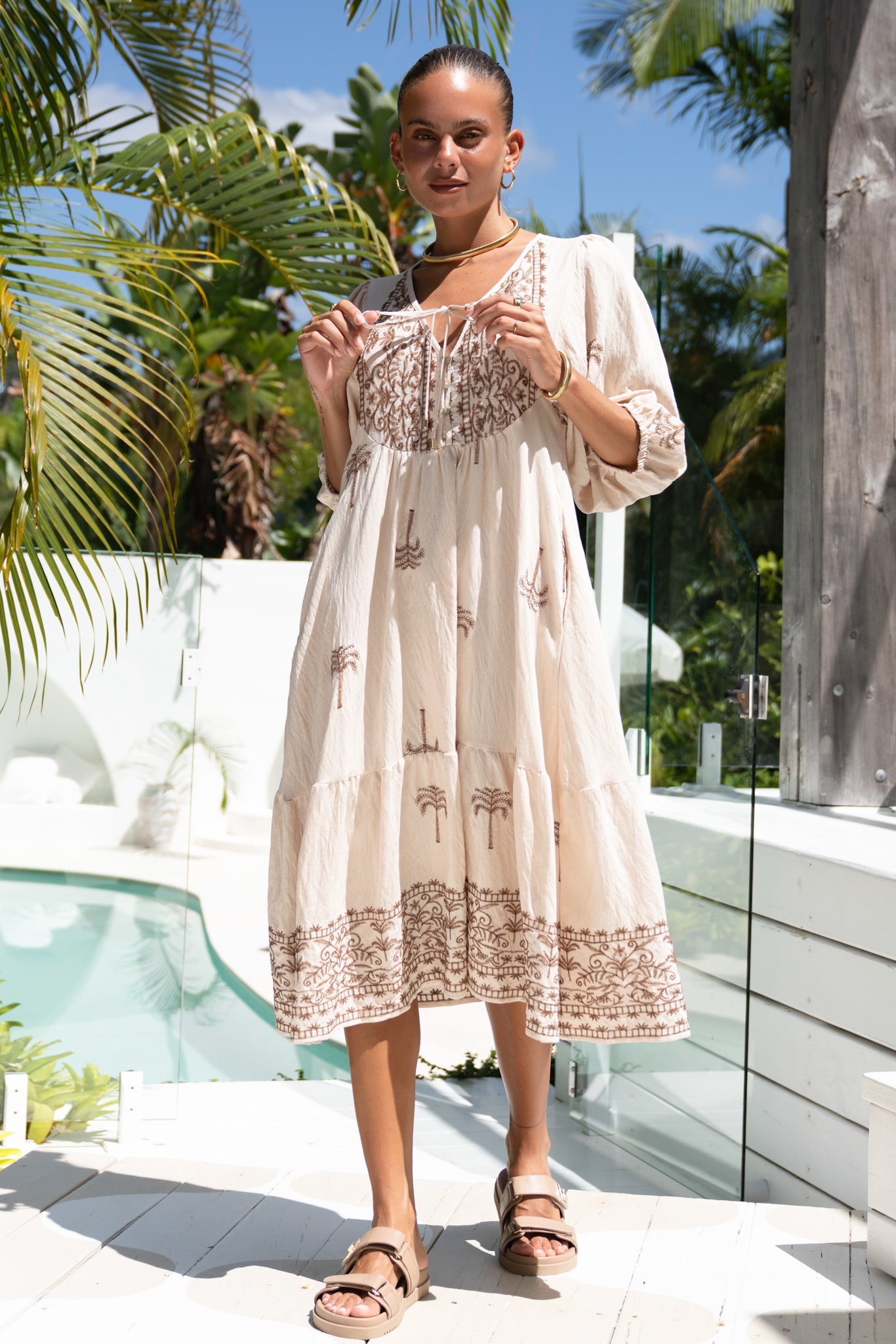 Sylvie | Embroidered Balloon Sleeve Midi Dress