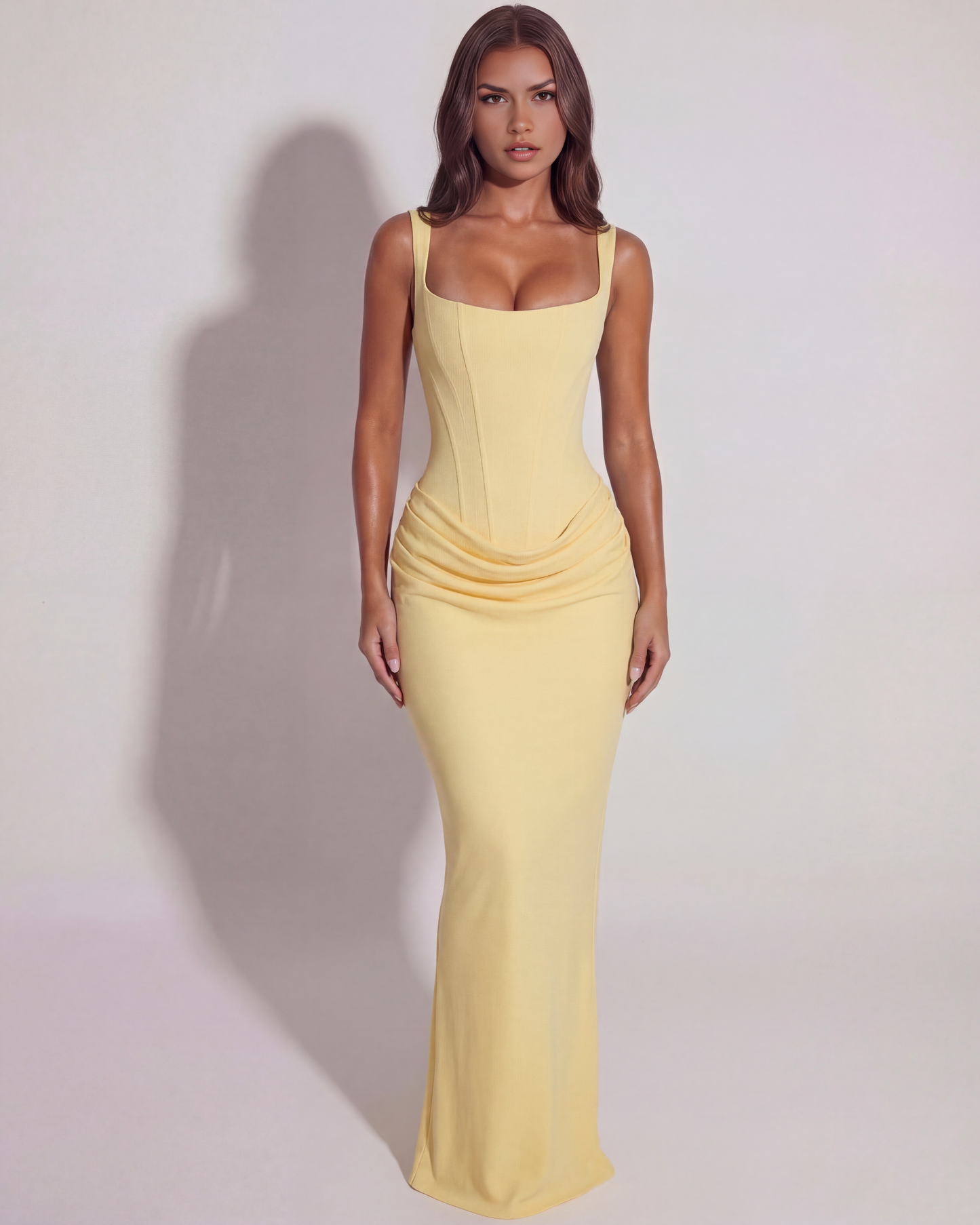 Corinne | Sculpted Lace-Up Satin Maxi Gown
