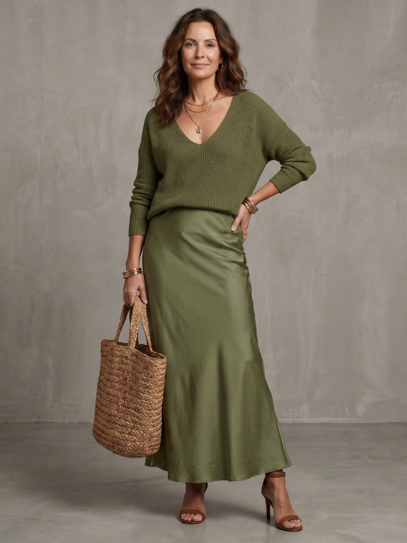 Severine | Women's Knit and Satin Skirt Set