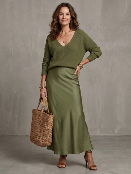 Severine | Women's Knit and Satin Skirt Set