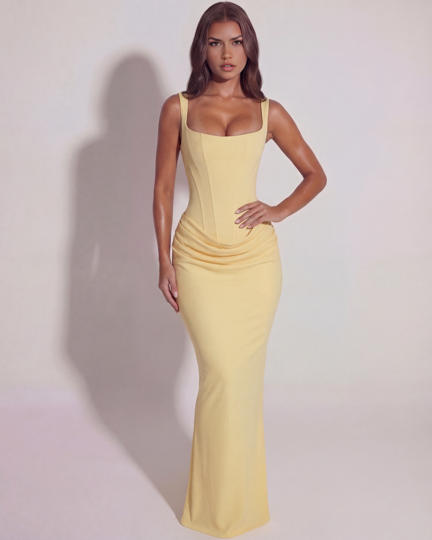 Corinne | Sculpted Lace-Up Satin Maxi Gown