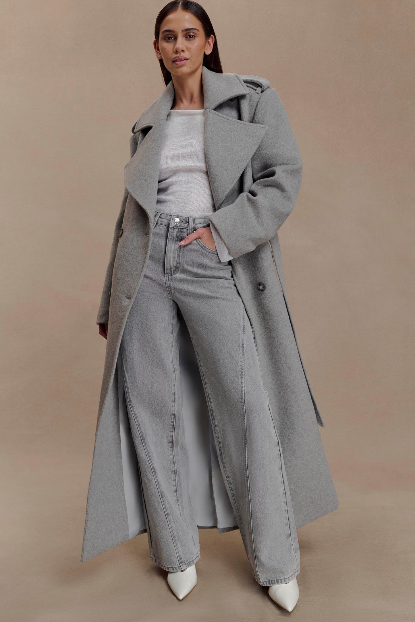 Claudine | Long Double-Breasted Wool Trench Coat