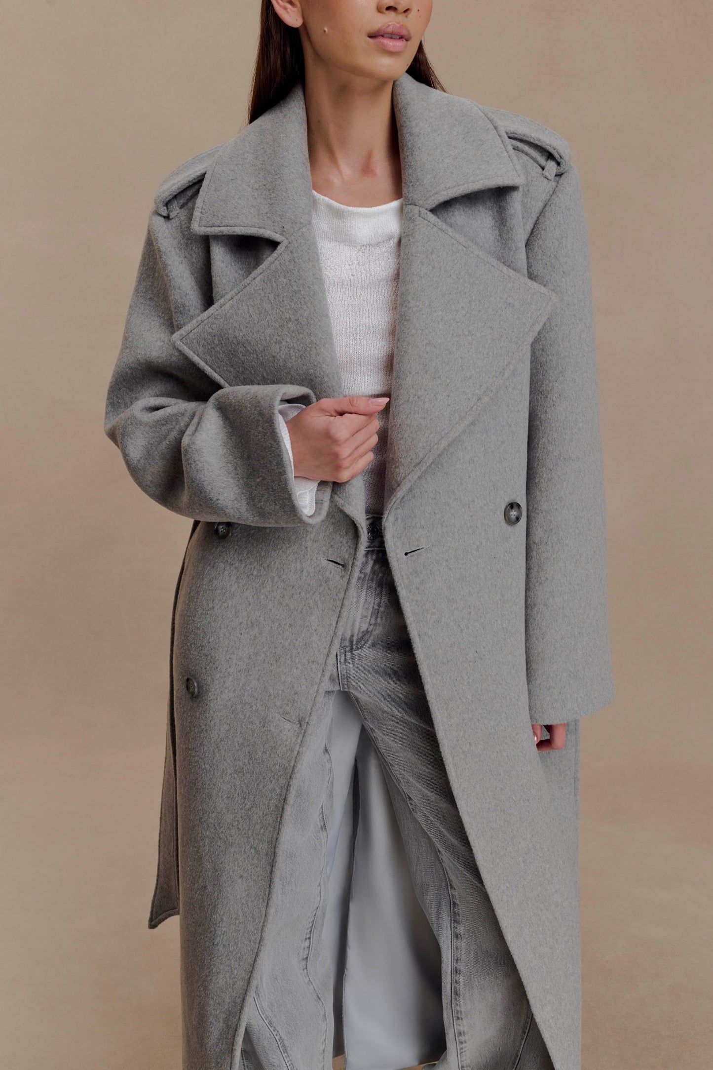 Claudine | Long Double-Breasted Wool Trench Coat