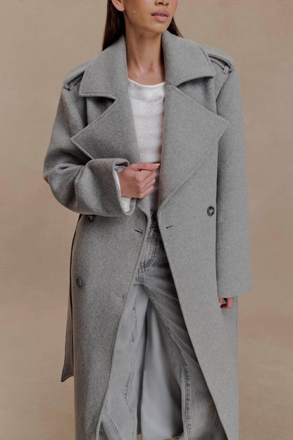 Claudine | Long Double-Breasted Wool Trench Coat