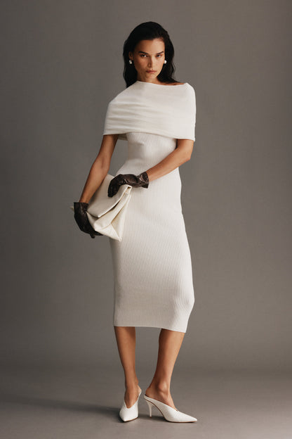 Zinnia | Asymmetric Overlay Knit Midi Dress