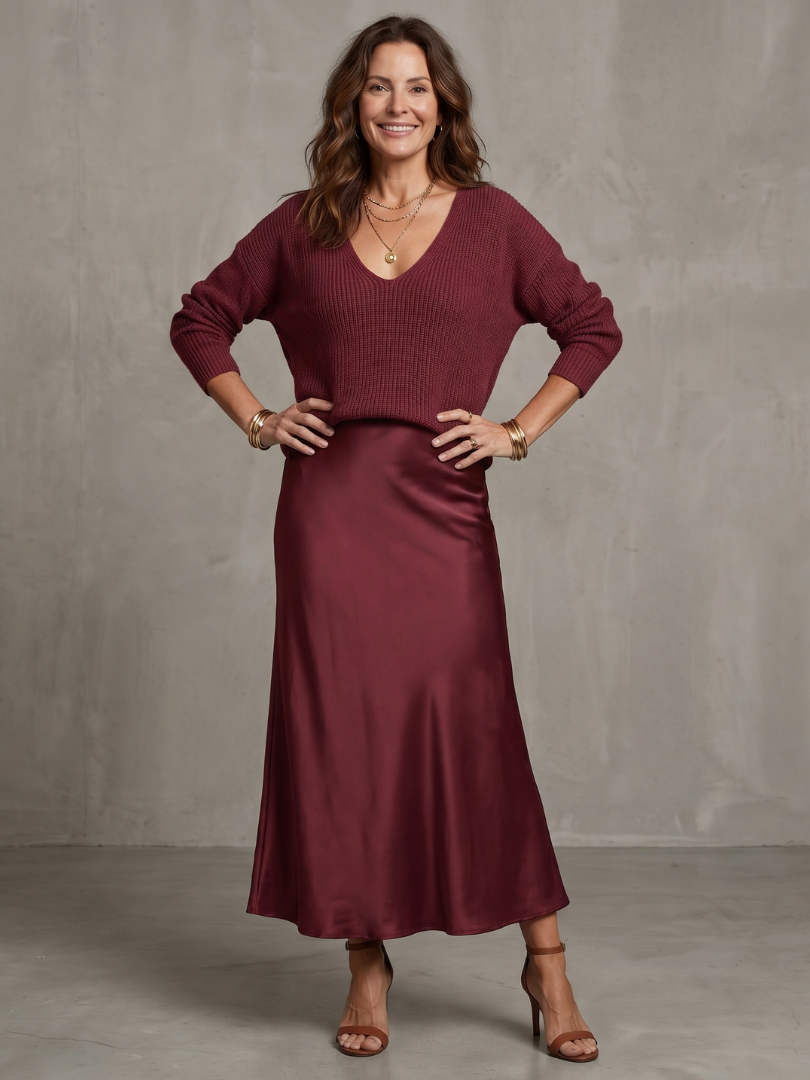 Severine | Women's Knit and Satin Skirt Set