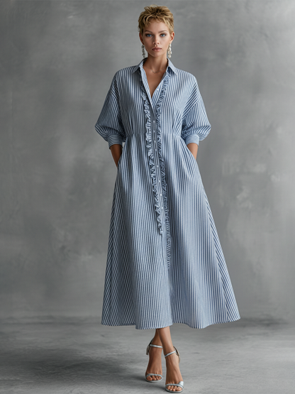Manon | Women's Striped Maxi Shirt Dress