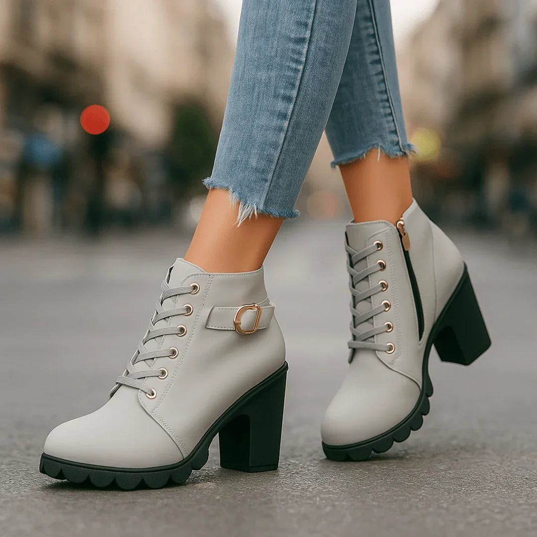 Blanche | Block Heel Lace-Up Ankle Boots