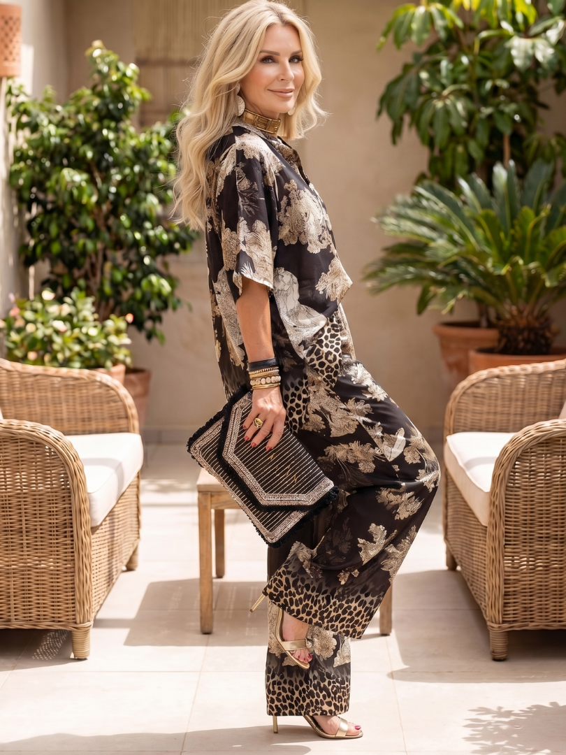 Berthe | Printed Wrap Top Wide-Leg Set