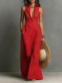 Margaux | Classic Collar Linen Maxi Shirt Dress