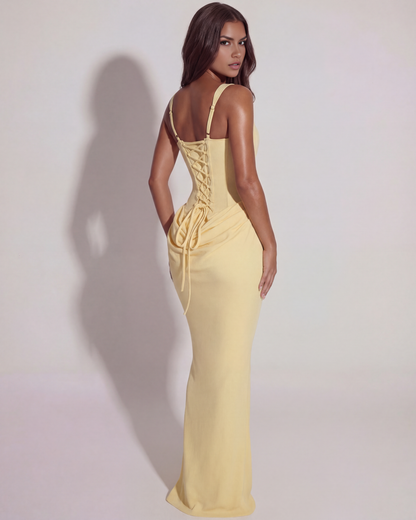 Corinne | Sculpted Lace-Up Satin Maxi Gown