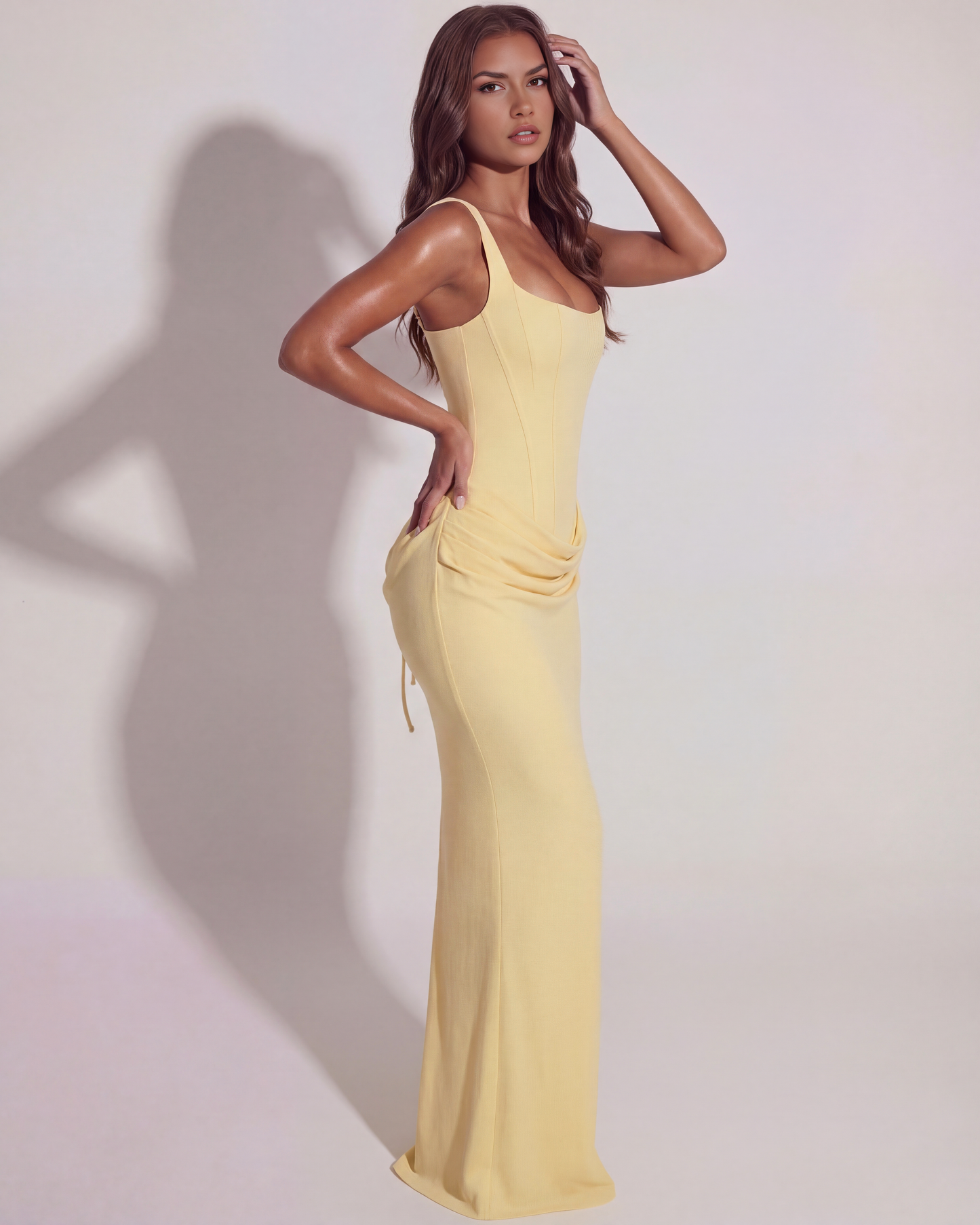 Corinne | Sculpted Lace-Up Satin Maxi Gown