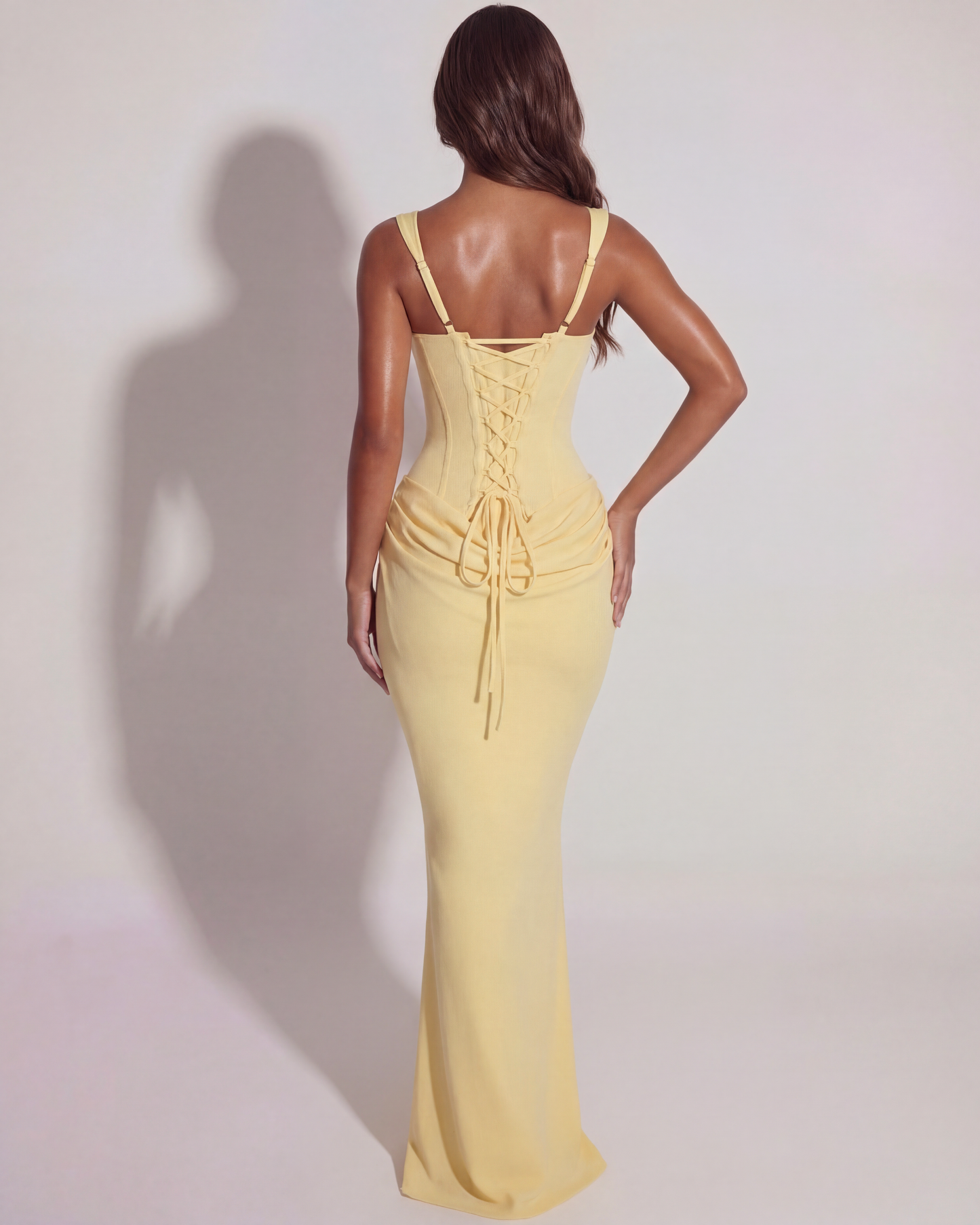 Corinne | Sculpted Lace-Up Satin Maxi Gown