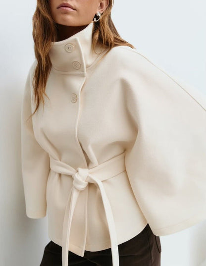 Avelisse | Belted Wool Funnel Neck Cape Coat